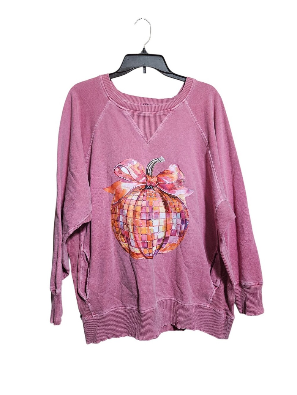 Zenana Disco Pumpkin Pink Bow Pockets Sweater Size 2X!